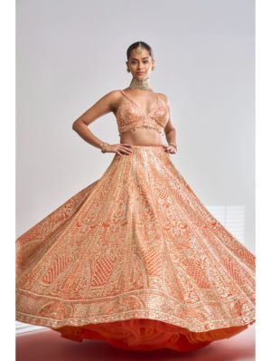 SEEMA GUJRAL – Orange Gota Patti Lehenga Set - Image 2