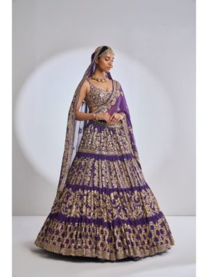 SEEMA GUJRAL – Purple Multi-Tiered Lehenga Set - Image 3