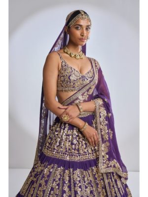 SEEMA GUJRAL – Purple Multi-Tiered Lehenga Set - Image 2