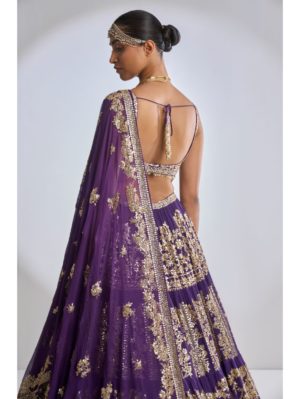 SEEMA GUJRAL – Purple Multi-Tiered Lehenga Set - Image 4