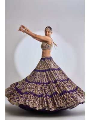 SEEMA GUJRAL – Purple Multi-Tiered Lehenga Set - Image 5