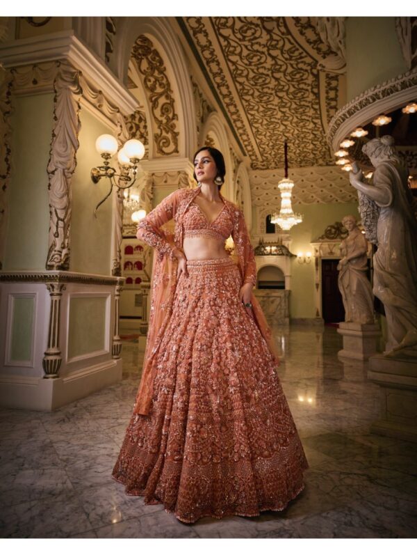 Seema Gujral - Copper Sequin Lehenga Set