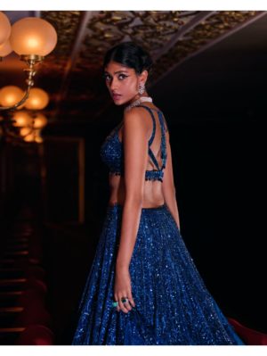 Seema Gujral - Persian Blue Sequin Lehenga Set - Image 2