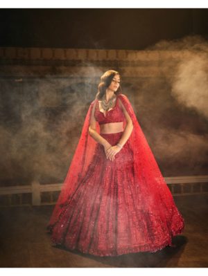 Seema Gujral - Red Sequin Lehenga Set - Image 3