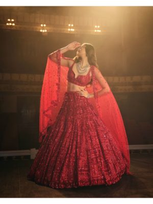 Seema Gujral - Red Sequin Lehenga Set - Image 2