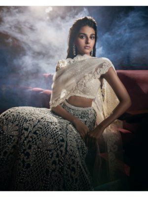 Seema Gujral - Black & White Pearl Lehenga Set - Image 4