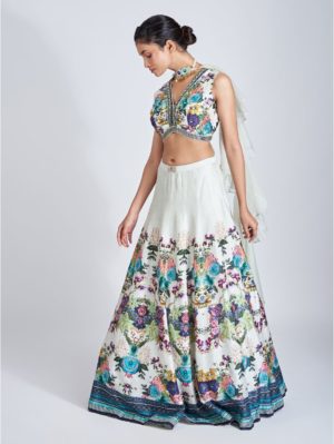 Basil Leaf- Aqua printed lehenga - Image 2