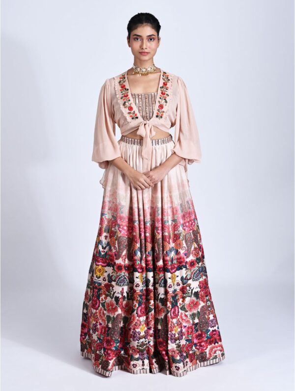 Basil Leaf- Beige printed lehenga
