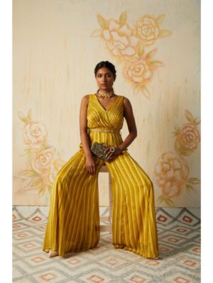 Basil Leaf- Yellow striped printed jumpsuit - Image 2