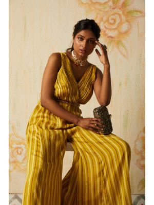 Basil Leaf- Yellow striped printed jumpsuit - Image 3