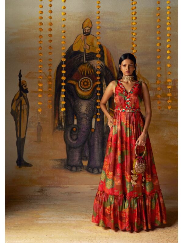 Basil Leaf- Red printed long dress