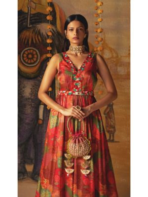 Basil Leaf- Red printed long dress - Image 2