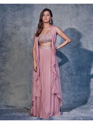 Pritika Vora - Onion pink embroired blouse,lehenga and jacket - Image 2