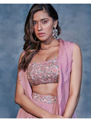 Pritika Vora - Onion pink embroired blouse,lehenga and jacket - Image 3