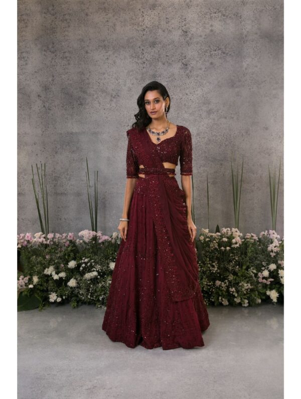 Pritika Vora - Rosewood lehenga tassle belt