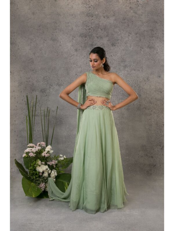Pritika Vora - Pista green one shoulder lehenga