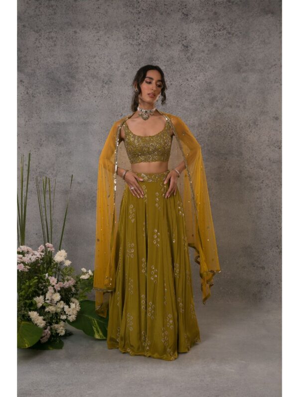 Pritika Vora - Green printed zardosi lehenga