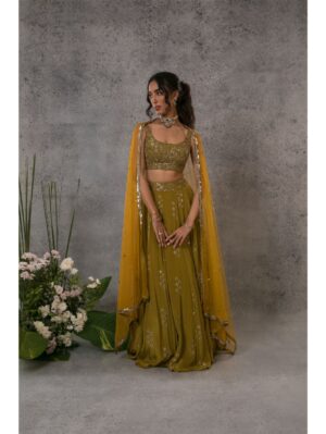 Pritika Vora - Green printed zardosi lehenga - Image 4