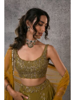 Pritika Vora - Green printed zardosi lehenga - Image 3