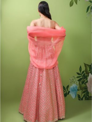 Prevasu - Coral pink fully embellished skirt - Image 5