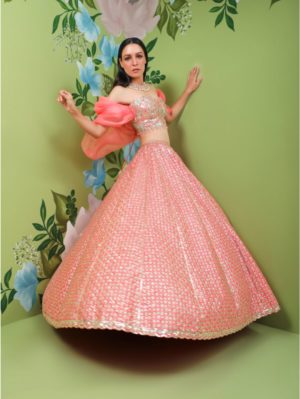 Prevasu - Coral pink fully embellished skirt - Image 3