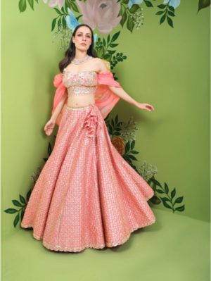 Prevasu - Coral pink fully embellished skirt - Image 2