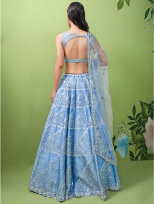 Prevasu - English blue raw silk lehenga - Image 3
