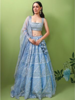 Prevasu - English blue raw silk lehenga - Image 2