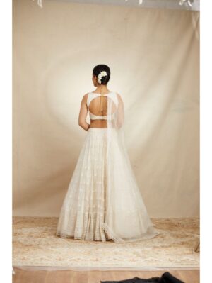 Astha Narang - WHITE ORGANZA THREADWORK LEHENGA SET - Image 2