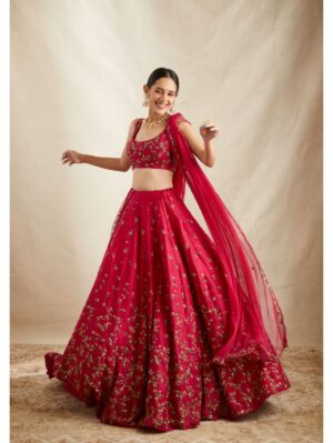 Astha Narang - CARAMINE PINK RAWSILK LEHENGA SET - Image 3