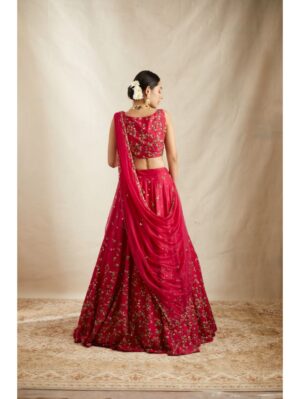 Astha Narang - CARAMINE PINK RAWSILK LEHENGA SET - Image 4