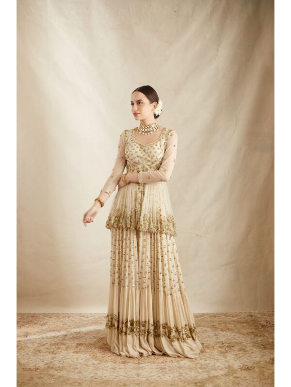 Astha Narang - OFF WHITE WITH GOLD WORK PEPLUM AND SHARARA SET
