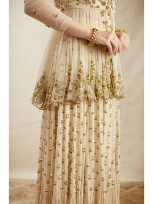 Astha Narang - OFF WHITE WITH GOLD WORK PEPLUM AND SHARARA SET - Image 2