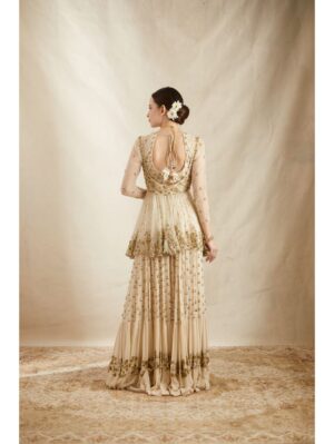 Astha Narang - OFF WHITE WITH GOLD WORK PEPLUM AND SHARARA SET - Image 3