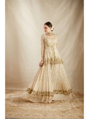 Astha Narang - OFF WHITE WITH GOLD WORK PEPLUM AND SHARARA SET - Image 4