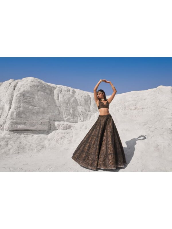 Seema Gujral - Black Cut Work Lehenga Set