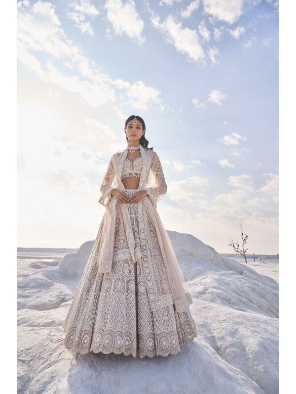 Seema Gujral - Nude Cream Dori Lehenga Set