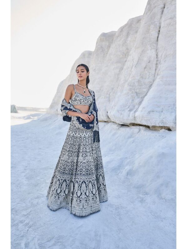 Seema Gujral - Navy Georgette Lehenga Set