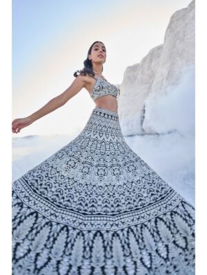 Seema Gujral - Navy Georgette Lehenga Set - Image 3