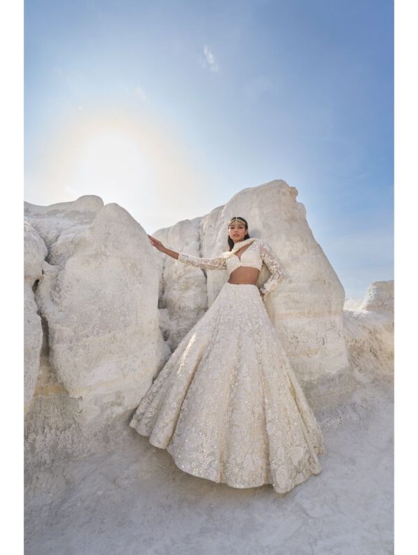 Seema Gujral - Cream Three-Dimensional Lehenga Set