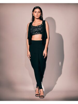 Pritika Vora - Black dhoti with hand embroidered blouse - Image 3
