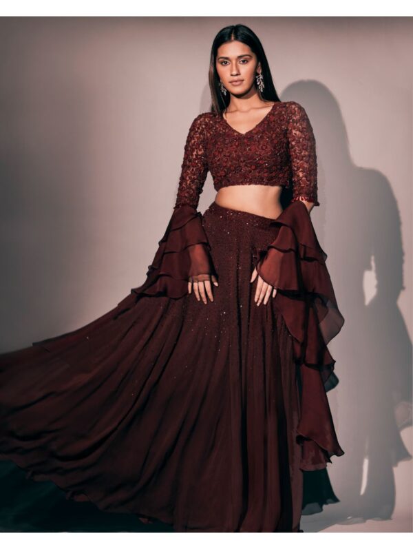 Pritika Vora - Rose wood lehenga set
