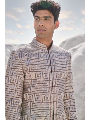 Seema Gujral - Nude Silver Sherwani Set - Image 2