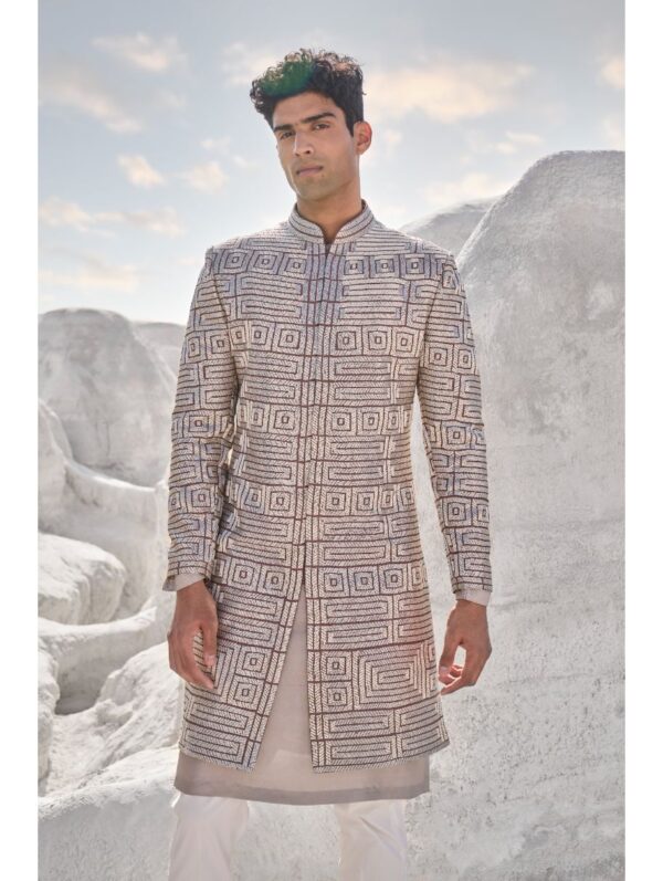 Seema Gujral - Nude Silver Sherwani Set
