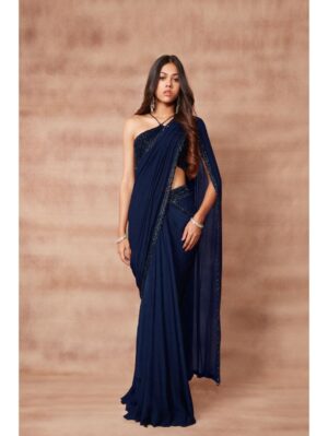 Pritika Vora - Mid night blue draped saree - Image 2