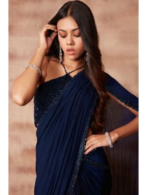 Pritika Vora - Mid night blue draped saree - Image 3
