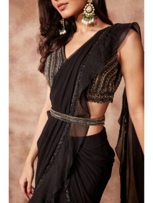 Pritika Vora - Black ruffle Panel Saree - Image 3
