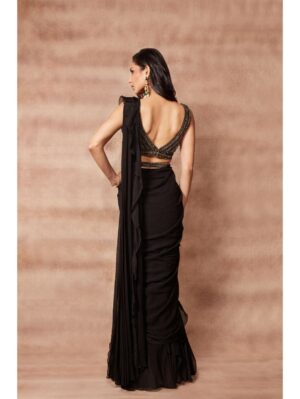 Pritika Vora - Black ruffle Panel Saree - Image 4