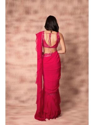 Pritika Vora - Rani pink ruffle saree - Image 4