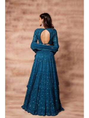 Pritika Vora - Peacock Green Hand Embroidered Lehenga - Image 4